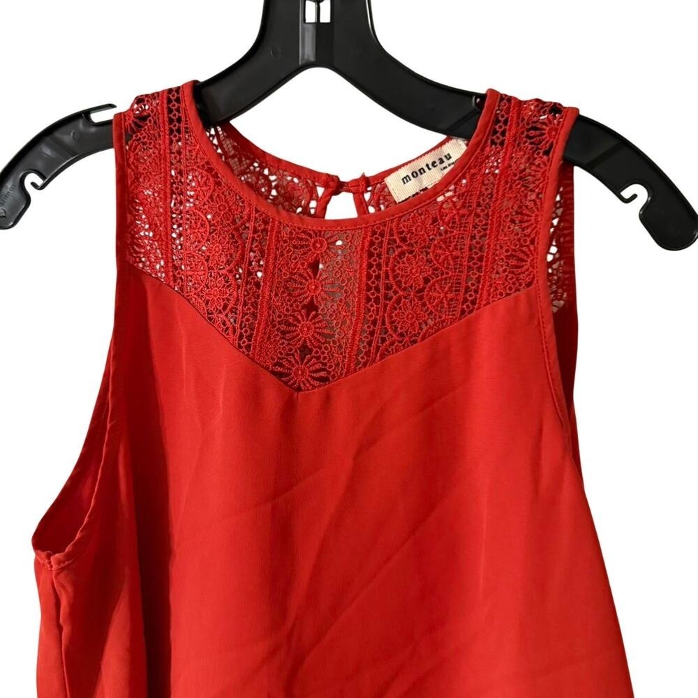 Monteau Los Angeles Orange top lace Neck Women's Large - Picture 2 of 4